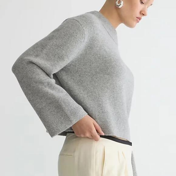 J Crew Chunky Crewneck Cropped Sweater Supersoft Yarn Gray Merino Wool Blend XL - Picture 1 of 16